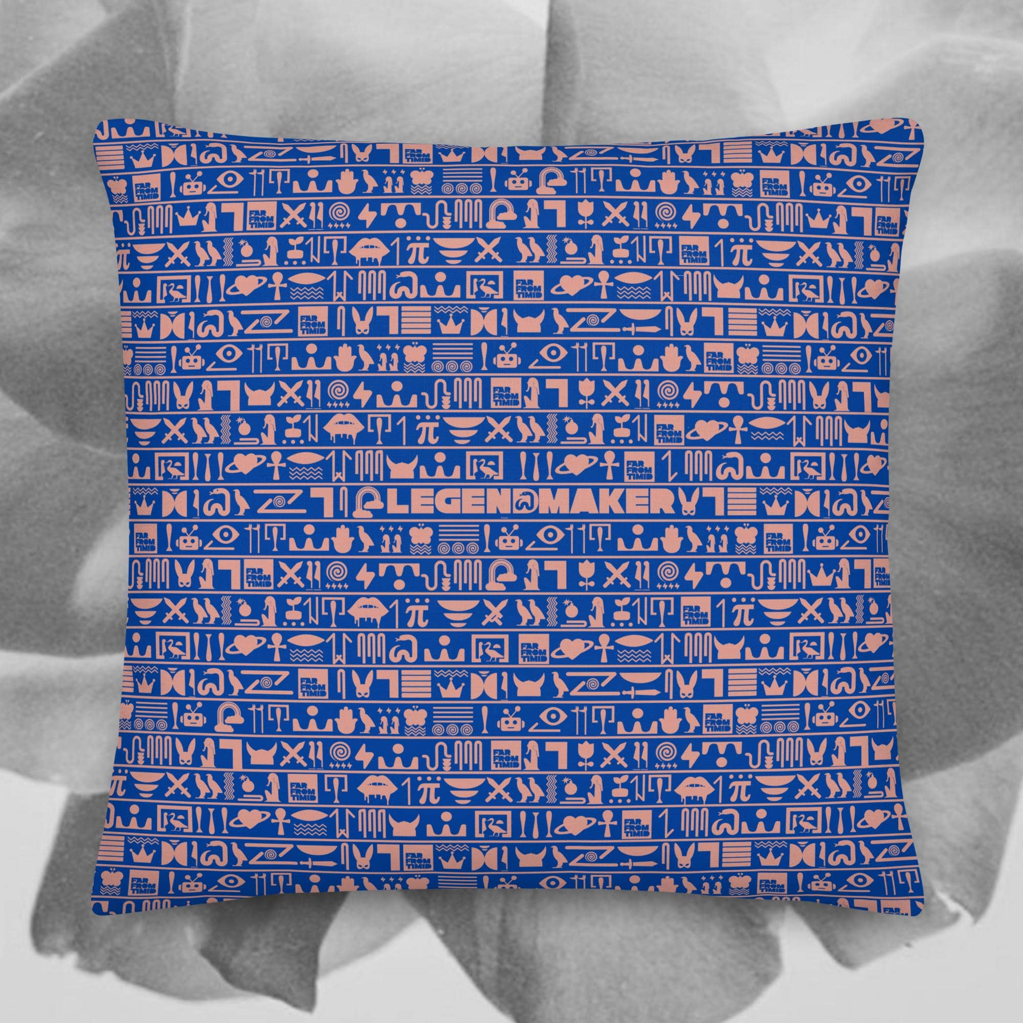 LEGENDMAKER HIEROGLYPHIC PILLOW - BLUE/MAUVE
