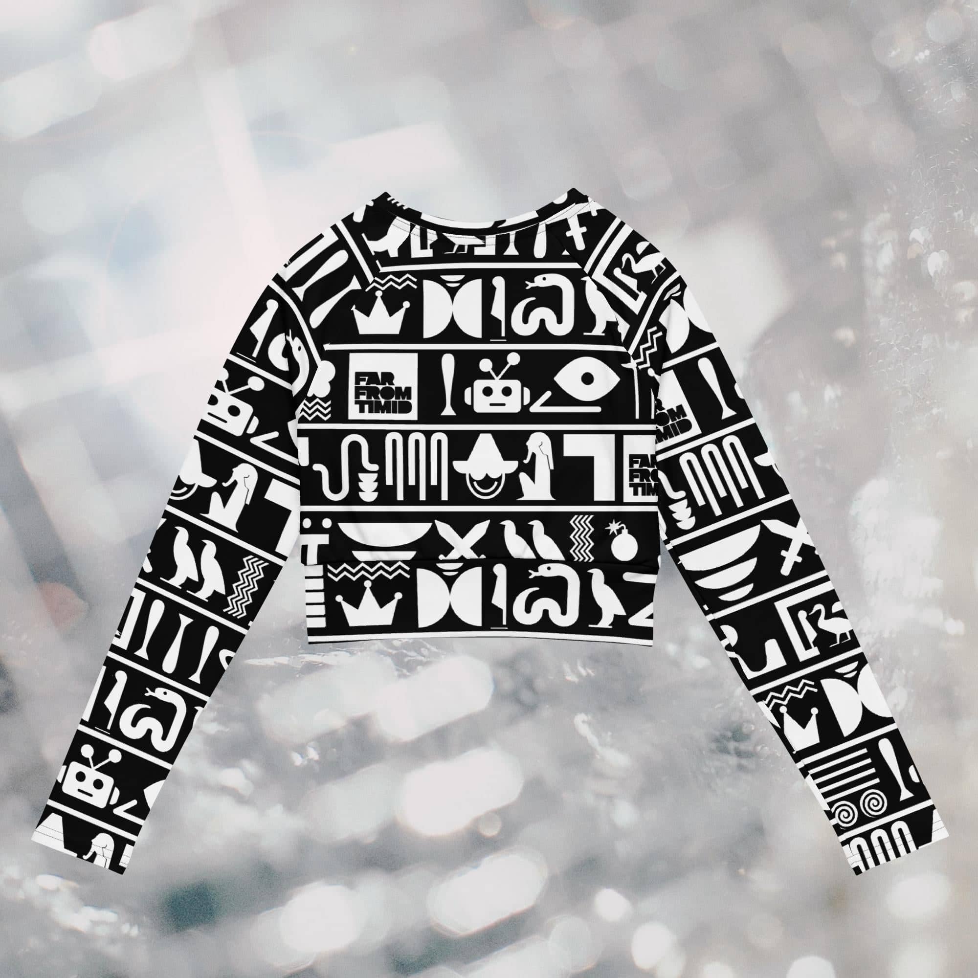 HIEROGLYPHIC ATHLETIC ECO CROP TOP - BLACK/WHITE