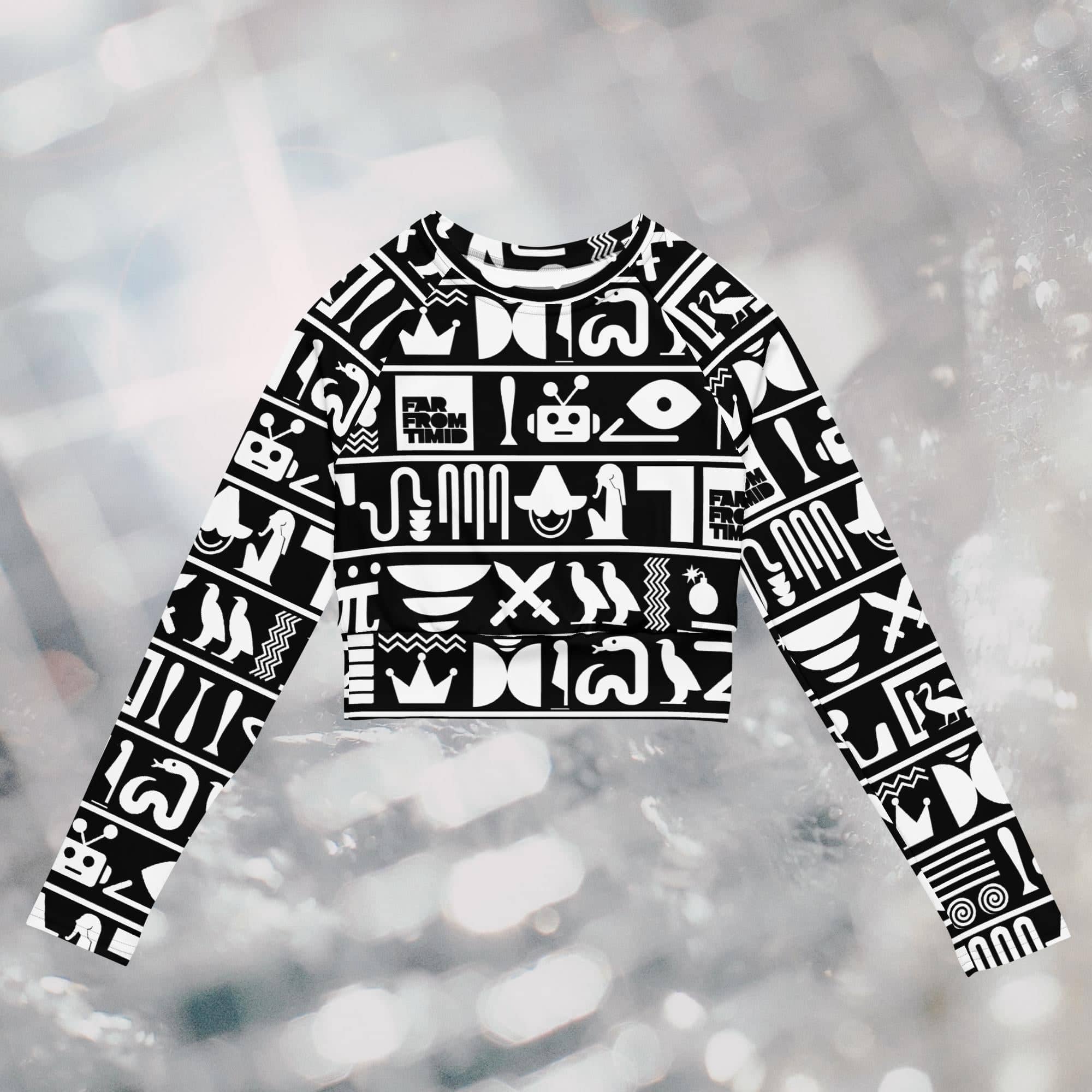 HIEROGLYPHIC ATHLETIC ECO CROP TOP - BLACK/WHITE
